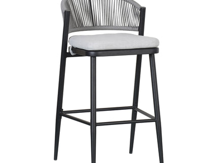 Outdoor Bar Height Metal Frame Counter Stools With Scallop Shaped Backrest & Water Resistant Cushions