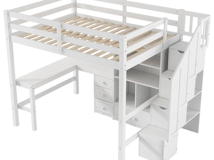 Loft Bed & L Shaped Desk, Drawers, Cabinet, And Storage Staircase