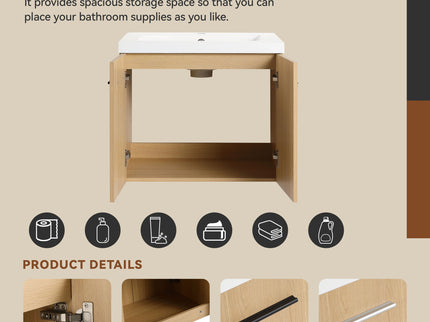 Floating Bathroom Vanity With Sink, Wall Mounted Double Door Storage