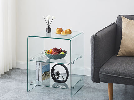 Tempered Clear Bent Glass Side Table Sofa Table, Multi Purpose Use, Premium Tempered Glass - Transparent