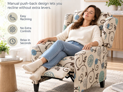 Wingback Recliner Chair With Padded Arms - Beige