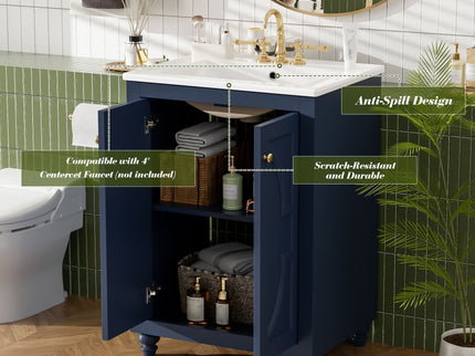 Bathroom Vanity With Ornate Elliptical Motif, Soft Close Hinges