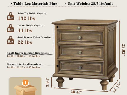Nightstand With 4 Drawers With Hidden Pull Out Shelf - Light Brown
