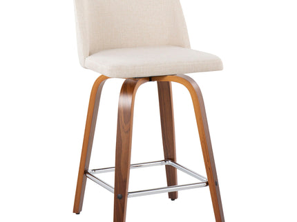 Toriano - Mid Century Modern Fixed Height Counter Stool With Swivel And Square Footrest (Set of 2)