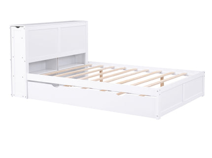 Storage Platform Bed With Pull Out Shelves And Trundle