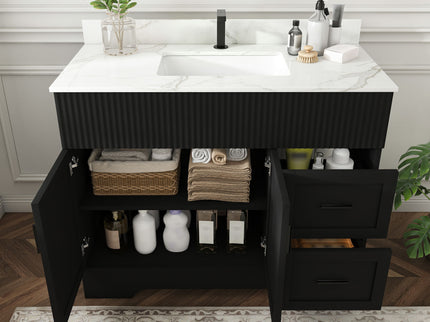 Bathroom Vanity Set, Fluted Cabinet, Soft Close Doors, Single Faucet Hole, Sink Included - Black