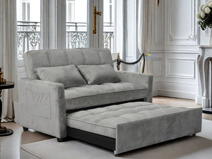 3 In 1 Convertible Sleeper Sofa Bed, Modern Fabric Futon Sofa Couch Pullout Bed, Adjustable Backrest With Three USB Ports, Two Side Pockets, Two Cup Holders And Swivel Phone Holder