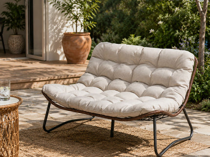 Patio Loveseat Sofa With Extra Thick Tufted Cushion - Brown