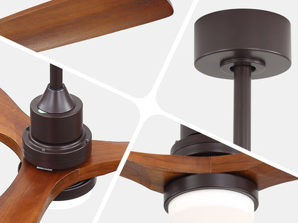 52" Ceiling Fan With LED Light, 3 Adjustable Color Temperatures, Reversible DC Motor For Living Room & Bedroom - Coffee