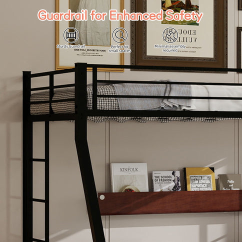 Bunk Bed For Kids, Convertible Frame With Ladders & Guardrail