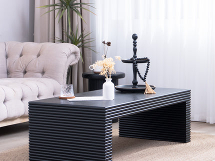 Modern Ribbed Coffee Table, Rectangular Low Profile Center Table For Living Room - Black