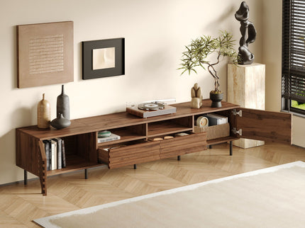 TV Stand For TVs Up To 85" With Closed Storage, Soft Closing Hinges - Walnut