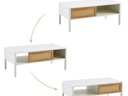 40.16" Rattan Coffee Table, Sliding Door For Storage, Metal Legs, Modern Table For Living Room