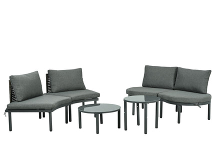 6 Piece Patio Set, Half Moon Outdoor Sectional Sofa With 2 High Low Coffee Tables, 4 Pillows & Cushions