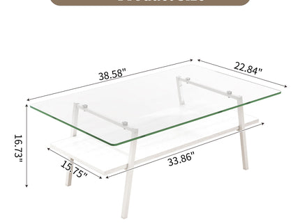 Rectangle Coffee Table, Tempered Glass Tabletop With Metal Legs, Modern Table For Living Room