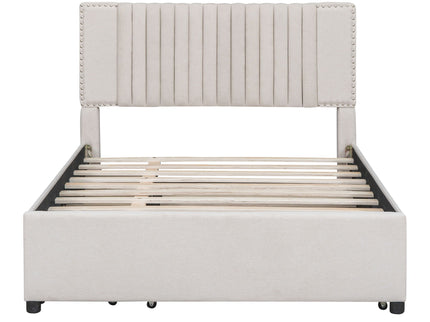 Upholstered Platform Bed With Drawers, Classic Headboard Design