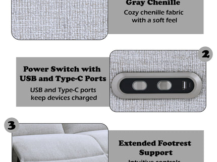 Eastre - Power Motion Sofa With USB Port - Gray