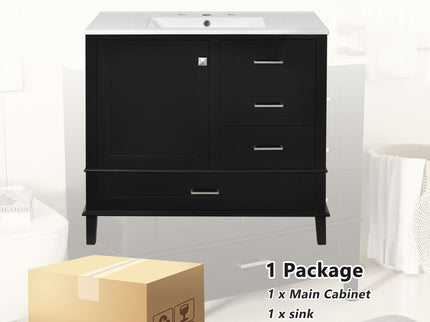 Bathroom Vanity, Modern Bathroom Cabinet With Sink Combo Set, Bathroom Storage Cabinet With A Soft Closing Door And 3 Drawers, Solid Wood Frame