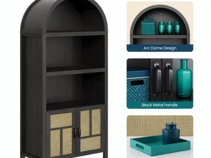 Arched Pantry Cabinet With Adjustable Storage & Doors - Black