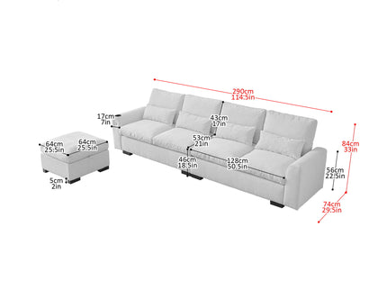 Modern Modular L Shaped Sofa Couch Reversible Ottoman With Storage Removable And Washable Cushions Sofa With USB Ports & Cup Holder For Living Room