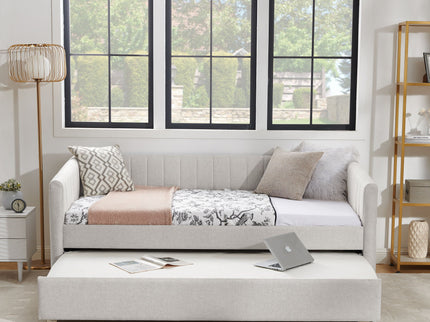 Upholstered Daybed With Trundle With Vertical Stripes