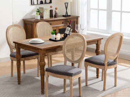 French Style Solid Wood Frame Antique Painting Fabric Rattan Back Dining Chair (Set of 2)