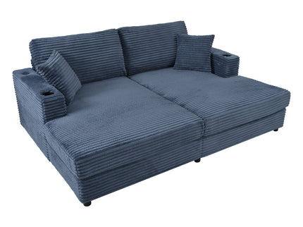 Oversized Loveseat Chaise With 2 USB Ports, 2 Cup Holders And 2 Throw Pillows