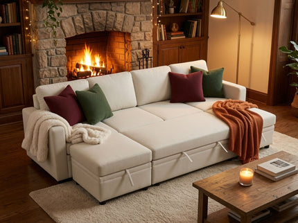 Extra Wide U - Shape Convertible Sleeper Sofa Bed With Dual Storage Ottoman