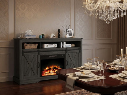Electric Fireplace Insert Heater With Multicolor Flames, Remote Control - Black