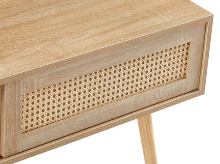 41.34" Rattan Coffee Table, Sliding Door For Storage, Solid Wood Legs, Modern Table For Living Room