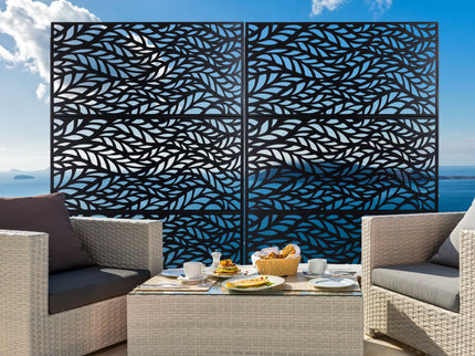 Outdoor & Indoor Privacy Screen Metal Privacy Screen, Freestanding Decorative Privacy Screen For Deck Balcony Patio - Black