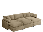Light Brown / 4 Pc. 3 Seater Sectional, 3 Ottomans