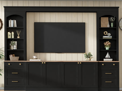 Arched Entertainment Center Wall Unit With Bookshelf, Retro Large TV Stand