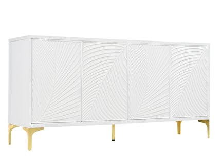 Modern 4 Door Sideboard With Creative Carved Surface And Adjustable Shelves
