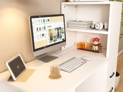 Computer Desk With 4 In 1 Socket & 3 Drawers, 4 Tier Shelves