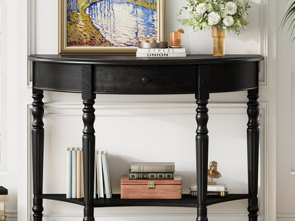 Half Moon Console Table With Drawer & Shelf