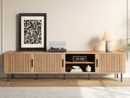 78" TV Stand For TVs Up To 85" With Closed Storage, Living Room Entertainment Center - Natural Wood