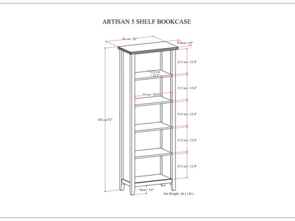 Artisan - 5 Shelf Bookcase, Handcrafted