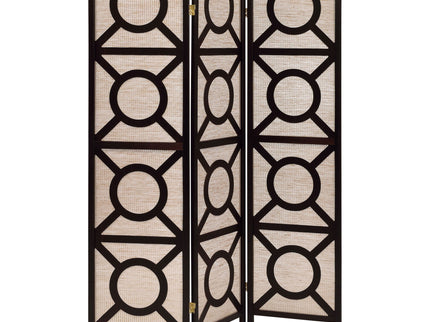Circle Pattern 3 Panel Folding Screen - Brown