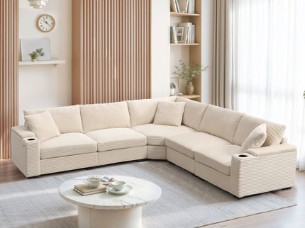 Convertible L Shaped Sectional Corner Couch With Armrest Storage Cup Holders USB Charger, Irregular Corner Oversized Comfy Modular Sofa