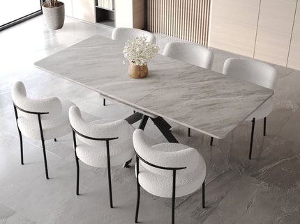 Extendable Dining Table Set With Curved Backrest Upholstered Chairs
