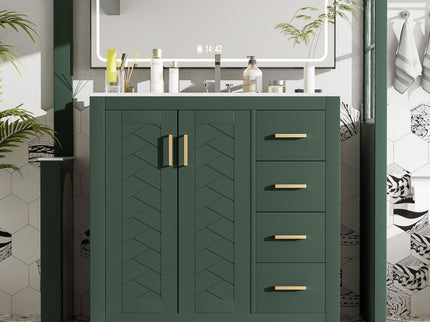 Retro Style Bathroom Vanity, 3 Drawers & Soft Closing Doors