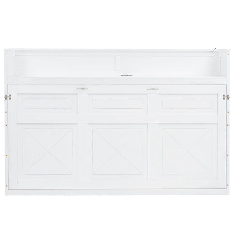 Murphy Bed With Desk, LED Light And USB Charging Station