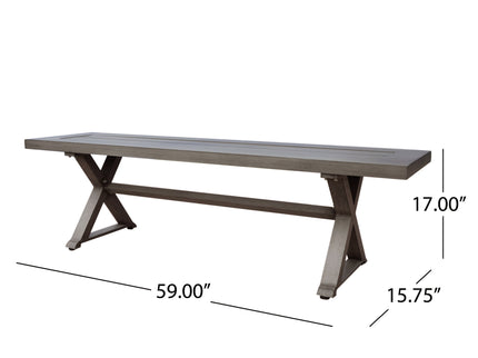 Modern Aluminum Outdoor Dining Bench With X Base - Dark Gray