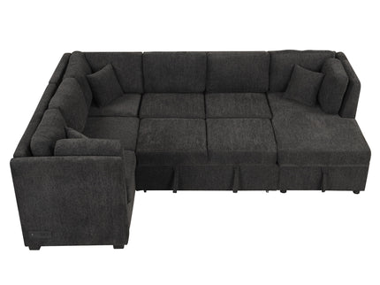 U-Shaped Sectional Sofa Pull Out Sofa Bed With Two USB Ports, Two Power Sockets, Three Back Pillows And A Storage Chaise For Living Room