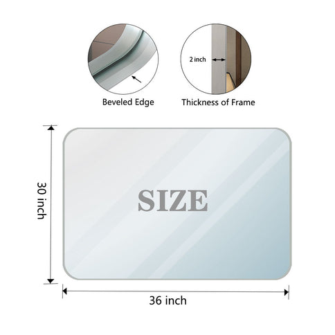 Glossy Brushed Rounded Corner Rectangle Wall Mirror For Bathroom Metal Frame Wall Mounted Bathroom Mirror Home Decor Corner Hangs Farmhouse Mirror (Horizontal & Vertical) - Silver