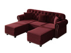 Dark Red / 3 Pc. 3 Seater Sofa, 2 Ottomans