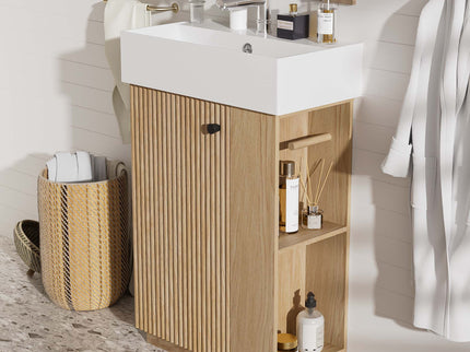 Bathroom Vanity With Sink, Freestanding Wood Grain Cabinet With Storage