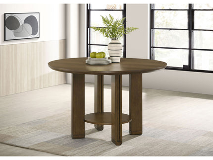 Crispin - Round Dining Table With Shelf - Brown