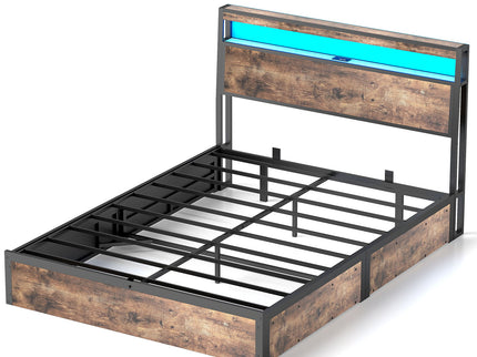 Frame With Hydraulic Lift Storage, RGB LED Lights & Multi-Port Charging, No Box Spring Needed